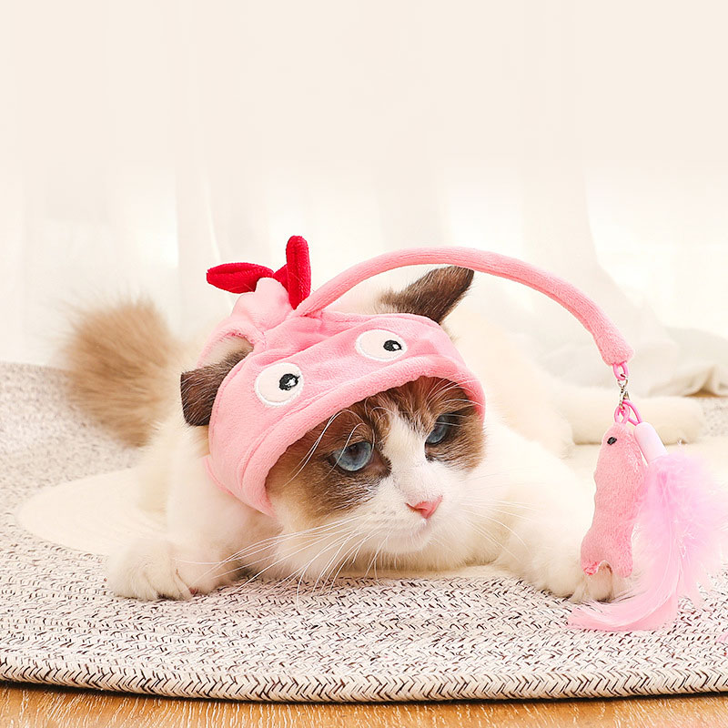 Creative Little Dinosaur Big Eyed Fish Cat Head Cover with Feathers ...